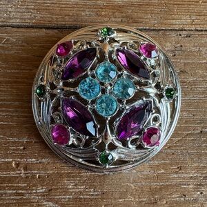 Vintage Springtime Silver-Tone Statement Brooch - Purple, Teal, Pink, Green